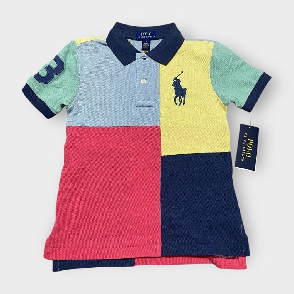 Polo Ralph Lauren Big Pony Color-block Cotton Mesh Polo Shirt Boys size 4 New